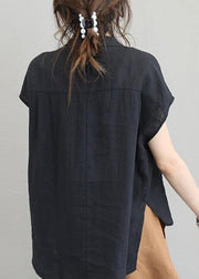 Simple low high design linen Tunic Wardrobes black top summer - SooLinen