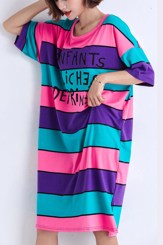 Simple multicolor Cotton Long Shirts Stitches Work Outfits o neck side open Midi summer Dress