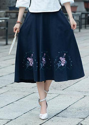 Simple navy Cotton skirt2019 Photography A line skirts embroidery Dresses Summer skirt - SooLinen