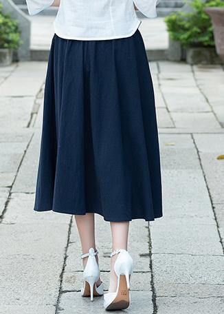 Simple navy Cotton skirt2019 Photography A line skirts embroidery Dresses Summer skirt - SooLinen
