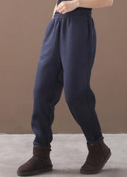 Simple navy winter Jeans  thick elastic waist Inspiration women trousers - SooLinen