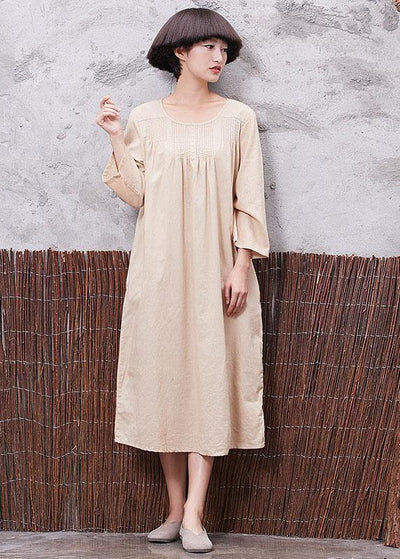 Simple nude linen quilting dresses Cinched Robe summer Dress - SooLinen