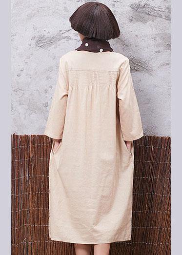 Simple nude linen quilting dresses Cinched Robe summer Dress - SooLinen