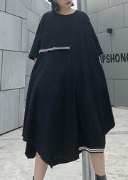 Simple o neck asymmetric Cotton summer clothes Work black Dresses - SooLinen