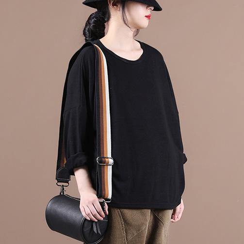 Simple o neck baggy fall clothes For Women Christmas Gifts black shirts - SooLinen