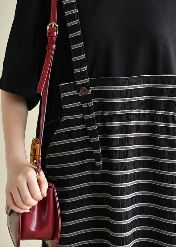Simple o neck clothes Women Runway black patchwork striped Maxi Dress - SooLinen