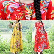 Simple o neck cotton Wardrobes Sewing red prints Traveling Dresses summer - SooLinen