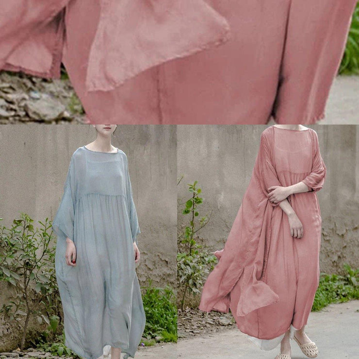 Simple o neck large hem clothes For Women Neckline pink Maxi Dress - SooLinen
