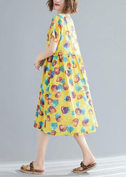 Simple o neck patchwork cotton Wardrobes Fitted Photography yellow print cotton Dresses Summer - SooLinen