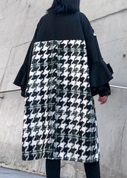 Simple patchwork Cotton dresses stand collar ruffles Dresses - SooLinen