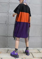 Simple patchwork tulle Cotton dresses pattern black Dresses summer - SooLinen
