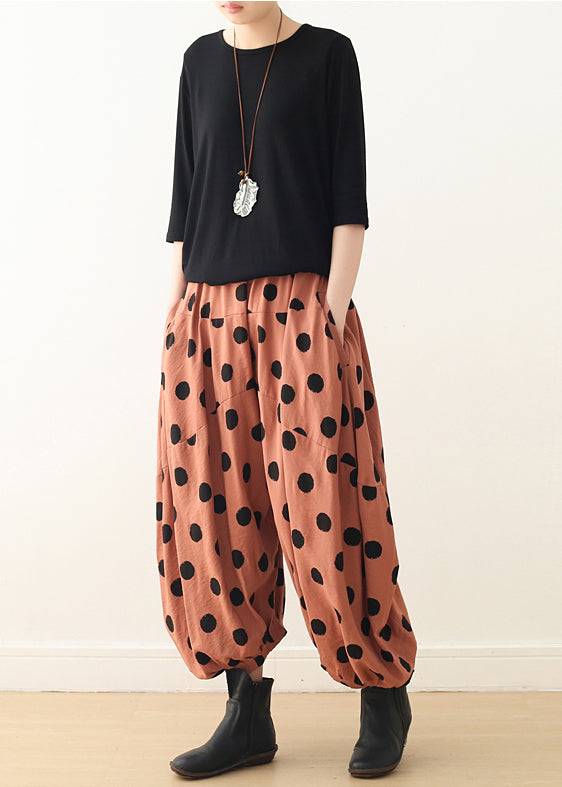 Simple pink dotted Cotton clothes For Women Pakistani Catwalk wide leg pants Plus Size spring pants