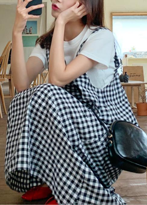 Simple plaid cotton clothes For Women Spaghetti Strap Maxi summer Dress - SooLinen
