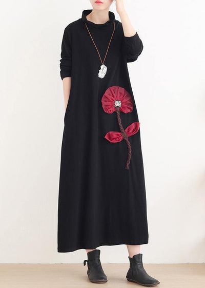 Simple red Lotus Long dress high neck Maxi Dress - SooLinen