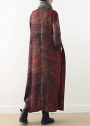 Simple red print dress Omychic Online Shopping o neck baggy A Line spring Dress - SooLinen