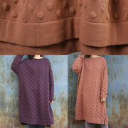 Simple side open Sweater winter dresses Street Style purple Largo knitwear - SooLinen