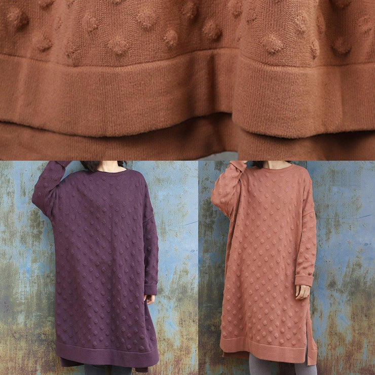 Simple side open Sweater winter dresses Street Style purple Largo knitwear - SooLinen