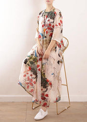 Simple side open silk Tunic Photography prints long Dresses summer - SooLinen