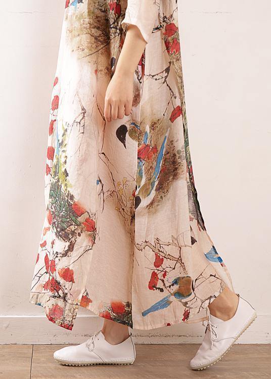 Simple side open silk Tunic Photography prints long Dresses summer - SooLinen