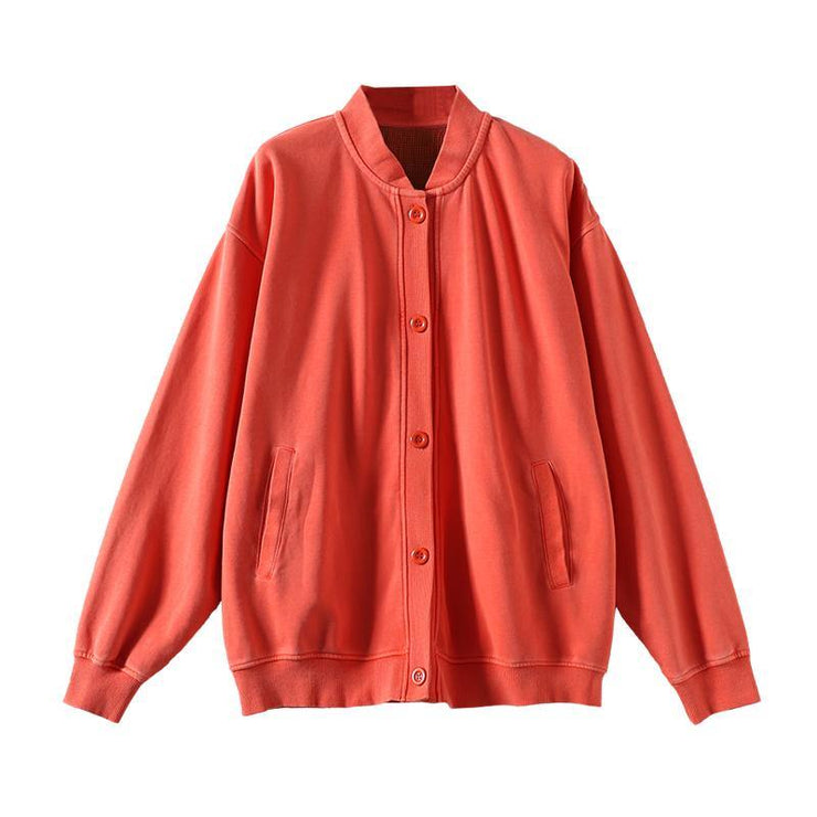 Simple stand collar Button Down tops women blouses Work Outfits red top - SooLinen