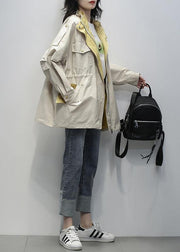Simple stand collar drawstring Fashion clothes khaki Midi coat - SooLinen