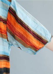 Simple striped linen cotton clothes Work drawstring summer shirt - SooLinen