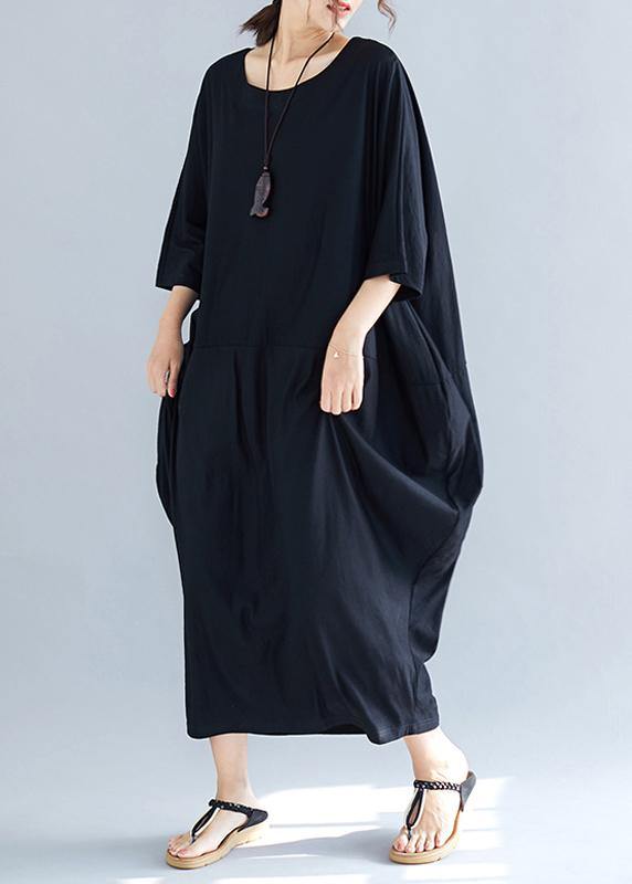 Simple summer Cotton dress o neck loose black Dresses - SooLinen