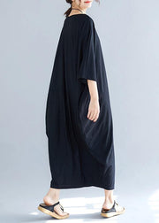 Simple summer Cotton dress o neck loose black Dresses - SooLinen