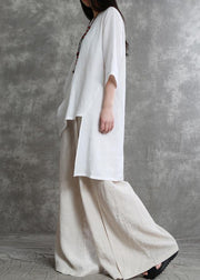Simple two-piece female summer loose loose white shirt wide-leg pants - SooLinen