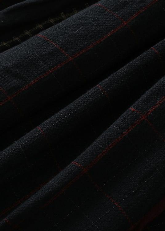 Simple v neck asymmetric linen dresses Wardrobes red patchwork black Dresses fall - SooLinen