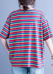 Simple v neck baggy shirts Wardrobes striped blouse - SooLinen