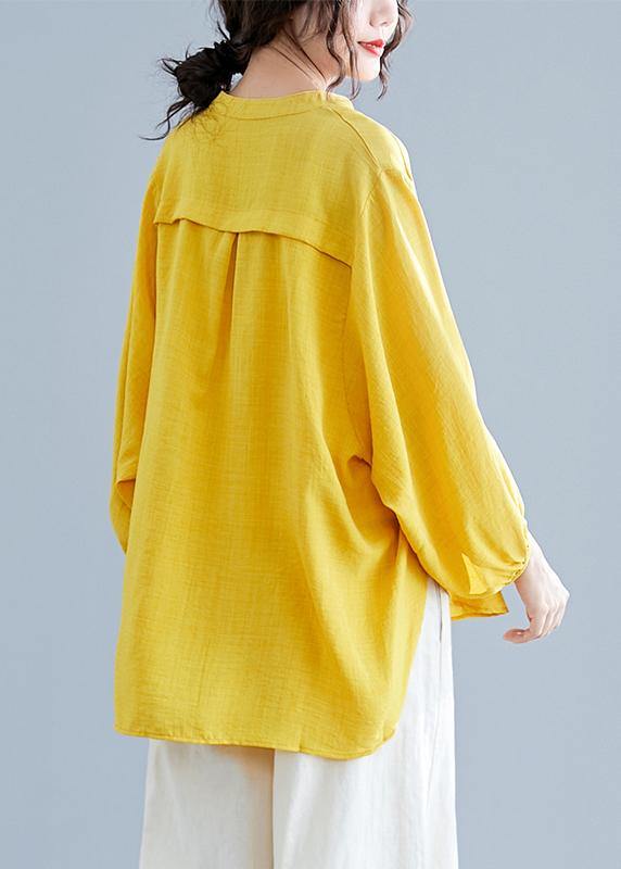 Simple v neck batwing sleeve linen crane tops yellow oversized blouses summer - SooLinen