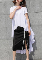 Simple white cotton Long Shirts low high design summer top - SooLinen