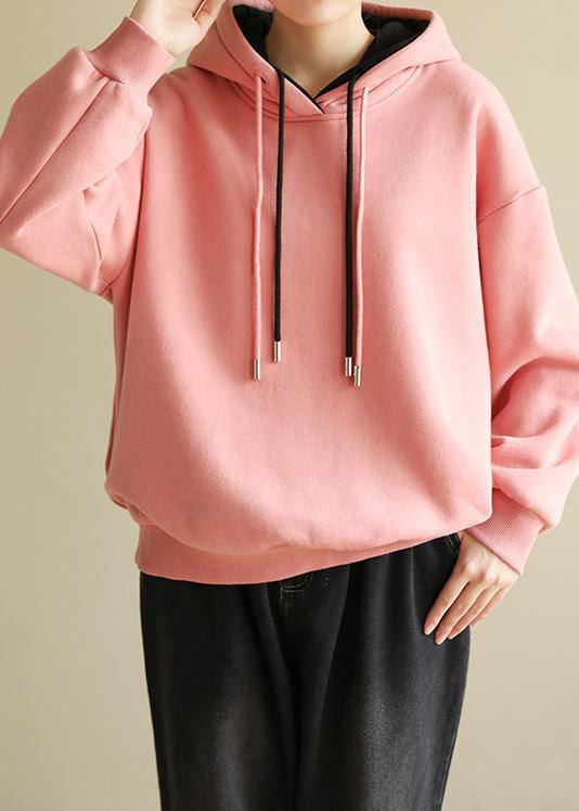 Simple wild cotton Double-layer hooded tunics for women Shirts pink blouse - SooLinen