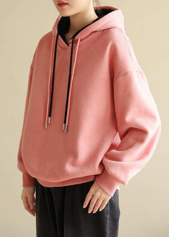Simple wild cotton Double-layer hooded tunics for women Shirts pink blouse - SooLinen