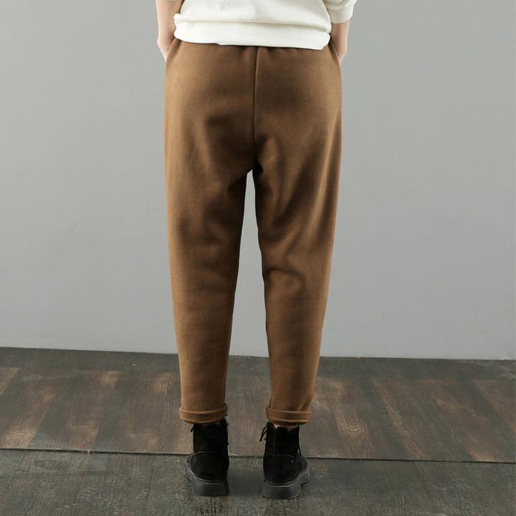 Simple women trousers Thin chocolate Fabrics pockets harem pants wild pants - SooLinen
