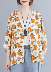 Simple yellow print top v neck Batwing Sleeve blouses - SooLinen