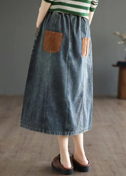 Einfache blaue Taschen Patchwork A-Linie Herbst Denim-Röcke