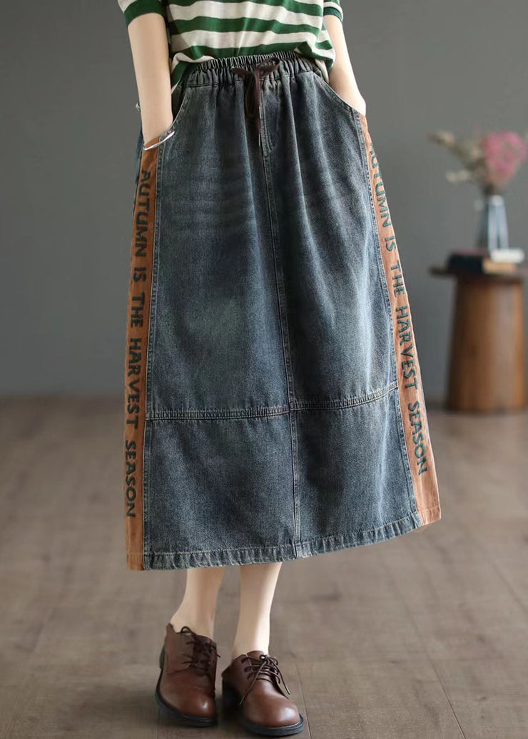 Einfache blaue Taschen Patchwork A-Linie Herbst Denim-Röcke