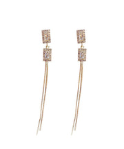 Skinny Gold Copper Alloy Inlaid Zircon Geometric Blocks Tassel Drop Earrings