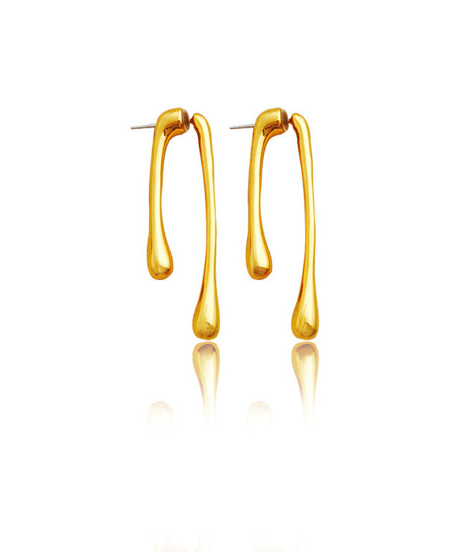 Skinny Gold Copper Overgild Long Stud Earrings