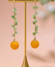 Skinny Green 14K Gold Jade Beeswax Drop Earrings