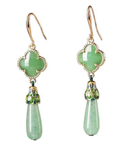 Skinny Green Sterling Silver Jade Cloisonne Coloured Glaze Drop Earrings
