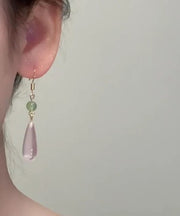 Skinny Pink Sterling Silver Drip Chalcedony Jade Drop Earrings