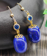 Skinny Royal Blue 14K Gold Gem Stone Drop Earrings