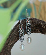 Skinny Silk Sterling Silver Agate Pearl Drop Earrings