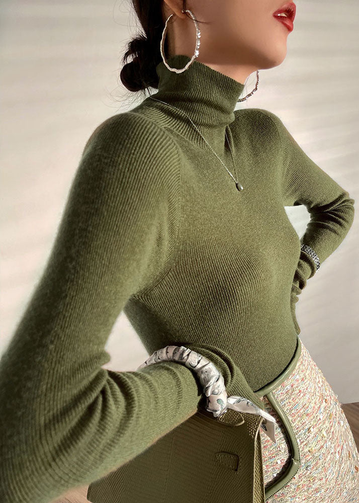 Slim Fit Apricot Turtle Neck Thick Knit Pullover Sweater Long Sleeve