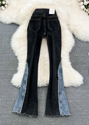 Slim Fit Black High Waist Patchwork Sparkling Jeans Spring