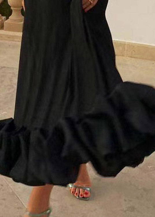 Slim Fit Black High Waist Solid Slip Dress Sleeveless