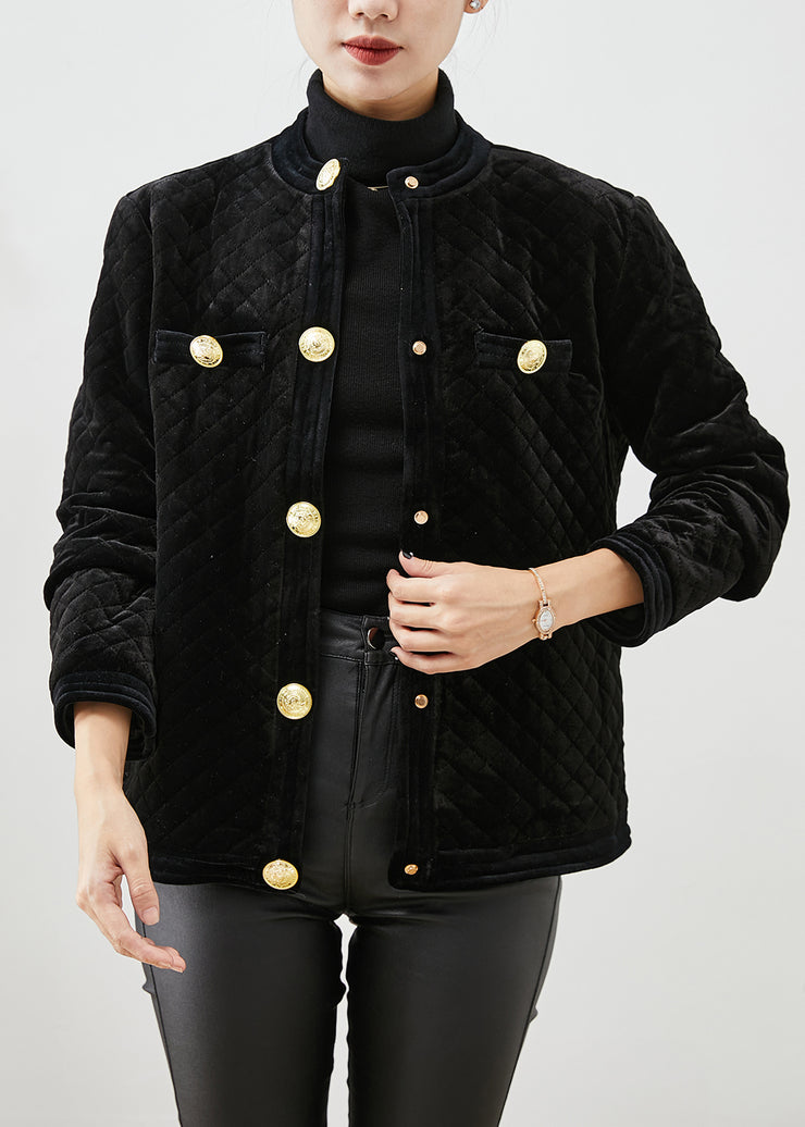 Slim Fit Black Metal Buttons Silk Velour Fine Cotton Filled Jacket Winter